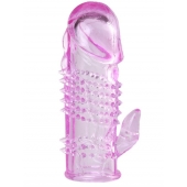 Розовая  гелевая насадка с клиторальным отростком - 13,5 см. - Toyfa Basic - в Нижнем Тагиле купить с доставкой