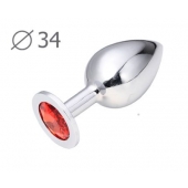 Коническая серебристая анальная втулка с красным кристаллом - 8,2 см. - Anal Jewelry Plug - купить с доставкой в Нижнем Тагиле