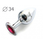 Коническая серебристая анальная втулка с малиновым кристаллом - 8,2 см. - Anal Jewelry Plug - купить с доставкой в Нижнем Тагиле