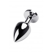 Серебристая коническая анальная пробка с красным кристаллом - 8 см. - ToyFa - купить с доставкой в Нижнем Тагиле