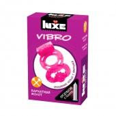 Розовое эрекционное виброкольцо Luxe VIBRO  Бархатный молот  + презерватив - Luxe - в Нижнем Тагиле купить с доставкой