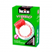 Розовое эрекционное виброкольцо Luxe VIBRO  Поцелуй стриптизёрши  + презерватив - Luxe - в Нижнем Тагиле купить с доставкой
