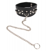 Черный ошейник с шипами и металлическим поводком-цепочкой - Notabu - купить с доставкой в Нижнем Тагиле