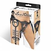 Черные трусики для страпона из патентованной кожи - Lux Fetish - купить с доставкой в Нижнем Тагиле