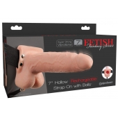 Телесный перезаряжаемый вибрострапон 7  Hollow Rechargeable Strap-on with Balls - 20,3 см. - Pipedream - купить с доставкой в Нижнем Тагиле