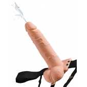 Телесный полый страпон с имитацией эякуляции 7.5  Hollow Squirting Strap-On with Balls Flesh - 21,6 см. - Pipedream - купить с доставкой в Нижнем Тагиле