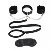 Чёрный ошейник с наручниками и поводком Collar Cuffs   Leash Set - Lux Fetish - купить с доставкой в Нижнем Тагиле