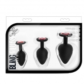 Набор черных анальных пробок с красным кристаллом-сердечком Bling Plugs Training Kit - Blush Novelties - купить с доставкой в Нижнем Тагиле
