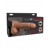 Кофейный перезаряжаемый вибрострапон 7  Hollow Rechargeable Strap-on with Balls - 20,3 см. - Pipedream - купить с доставкой в Нижнем Тагиле