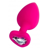 Розовая анальная втулка Diamond Heart с прозрачным кристаллом - 9,5 см. - ToyFa - купить с доставкой в Нижнем Тагиле