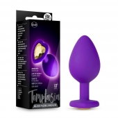 Фиолетовая анальная пробка Bling Plug Medium с золотистым стразом - 8,3 см. - Blush Novelties - купить с доставкой в Нижнем Тагиле