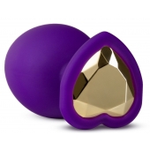 Фиолетовая анальная пробка Bling Plug Large с золотистым стразом - 9,5 см. - Blush Novelties - купить с доставкой в Нижнем Тагиле