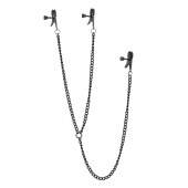 Черные зажимы на соски и клитор на цепочке DELUXE NIPPLE   CLIT CLAMPS - Dream Toys - купить с доставкой в Нижнем Тагиле
