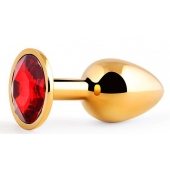 Золотистая анальная пробка с красным стразом - 7,2 см. - Anal Jewelry Plug - купить с доставкой в Нижнем Тагиле