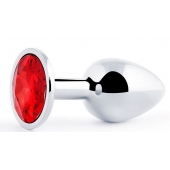 Серебристая анальная пробка с красным стразом - 7,2 см. - Anal Jewelry Plug - купить с доставкой в Нижнем Тагиле