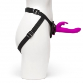 Лиловый страпон Rechargeable Vibrating Strap-On Harness Set - 17,6 см. - Happy Rabbit - купить с доставкой в Нижнем Тагиле
