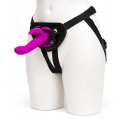 Лиловый страпон Rechargeable Vibrating Strap-On Harness Set - 17,6 см. - Happy Rabbit - купить с доставкой в Нижнем Тагиле