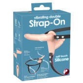 Телесный двойной вибрострапон с вибрацией Vibrating Double Strap-On - 15 см. - Orion - купить с доставкой в Нижнем Тагиле