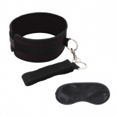 Черный ошейник с длинным поводком Collar and Leash Set - Lux Fetish - купить с доставкой в Нижнем Тагиле
