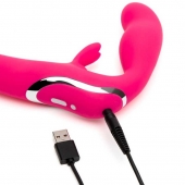Ярко-розовый безремневой страпон Rechargeable Vibrating Strapless Strap-On - Happy Rabbit - купить с доставкой в Нижнем Тагиле