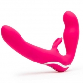 Ярко-розовый безремневой страпон Rechargeable Vibrating Strapless Strap-On - Happy Rabbit - купить с доставкой в Нижнем Тагиле