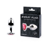 Серебристая анальная пробка с малиновым кристаллом-сердечком - 7 см. - Anal Jewelry Plug - купить с доставкой в Нижнем Тагиле
