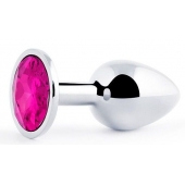 Серебристая анальная пробка с малиновым кристаллом - 7,2 см. - Anal Jewelry Plug - купить с доставкой в Нижнем Тагиле
