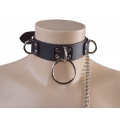 Черный кожаный ошейник Big Ring - Sitabella - купить с доставкой в Нижнем Тагиле