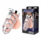 Серебристая металлическая клетка для члена с замком Enslave Cock Cage - BlueLine - купить с доставкой в Нижнем Тагиле