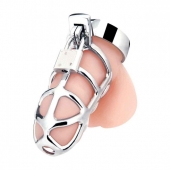 Серебристая металлическая клетка для члена с замком Enslave Cock Cage - BlueLine - купить с доставкой в Нижнем Тагиле