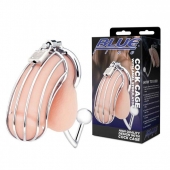 Серебристая металлическая клетка с анальным стимулятором Cock Cage - BlueLine - купить с доставкой в Нижнем Тагиле