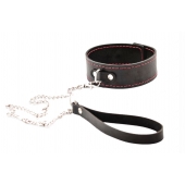 Черный широкий ошейник с красной строчкой и поводком - Crazy Handmade - купить с доставкой в Нижнем Тагиле