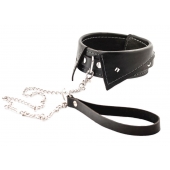 Черный ошейник-воротничок с металлическим поводком - Crazy Handmade - купить с доставкой в Нижнем Тагиле
