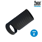 Черная открытая насадка на пенис с кольцом для мошонки L-size - 8,5 см. - Sex Expert - в Нижнем Тагиле купить с доставкой
