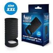 Черная открытая насадка на пенис с кольцом для мошонки XXL-size - 9,4 см. - Sex Expert - в Нижнем Тагиле купить с доставкой