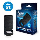 Черная открытая насадка на пенис с кольцом для мошонки XL-size - 8,9 см. - Sex Expert - в Нижнем Тагиле купить с доставкой