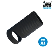 Черная открытая насадка на пенис с кольцом для мошонки XL-size - 8,9 см. - Sex Expert - в Нижнем Тагиле купить с доставкой