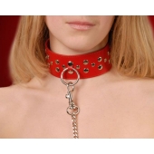 Красный кожаный ошейник с карабином и поводком - Sitabella - купить с доставкой в Нижнем Тагиле