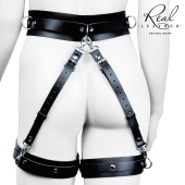 Черный кожаный пояс с гартерами - L-XL - Notabu - купить с доставкой в Нижнем Тагиле