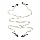 Серебристые зажимы для сосков и половых губ на тонкой цепочке - Notabu - купить с доставкой в Нижнем Тагиле