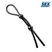 Черное силиконовое лассо с двумя шариками для утяжки - Sex Expert - в Нижнем Тагиле купить с доставкой