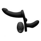 Черный вибрострапон Double Take 10X Double Penetration Vibrating Strap-on Harness - XR Brands - купить с доставкой в Нижнем Тагиле