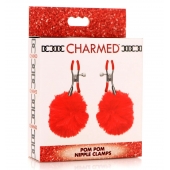 Красные зажимы на соски с помпонами Pom Pom - XR Brands - купить с доставкой в Нижнем Тагиле
