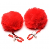 Красные зажимы на соски с помпонами Pom Pom - XR Brands - купить с доставкой в Нижнем Тагиле