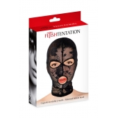Черная кружевная маска на голову с отверстиями для глаз и рта - Fetish Tentation - купить с доставкой в Нижнем Тагиле