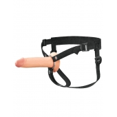 Телесный полый страпон на черных ремнях Hollow Silicone Strap-on - 17,8 см. - Pipedream - купить с доставкой в Нижнем Тагиле