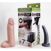 Страпон-унисекс с двумя насадками UNI strap 7  Harness - 19 и 16 см. - LOVETOY (А-Полимер) - купить с доставкой в Нижнем Тагиле