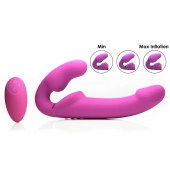 Розовый безремневой страпон с вибрацией и функцией расширения Inflatable Ergo-Fit Strapless Strap-On - XR Brands - купить с доставкой в Нижнем Тагиле