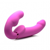 Розовый безремневой страпон с вибрацией и функцией расширения Inflatable Ergo-Fit Strapless Strap-On - XR Brands - купить с доставкой в Нижнем Тагиле