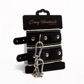 Черные скругленные наручники с мягкой бежевой подкладкой - Crazy Handmade - купить с доставкой в Нижнем Тагиле